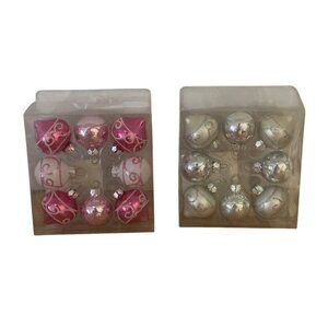 Ashland Tiny Treasures Christmas Glass Mini Ornaments Pink White w Glitter Set 2